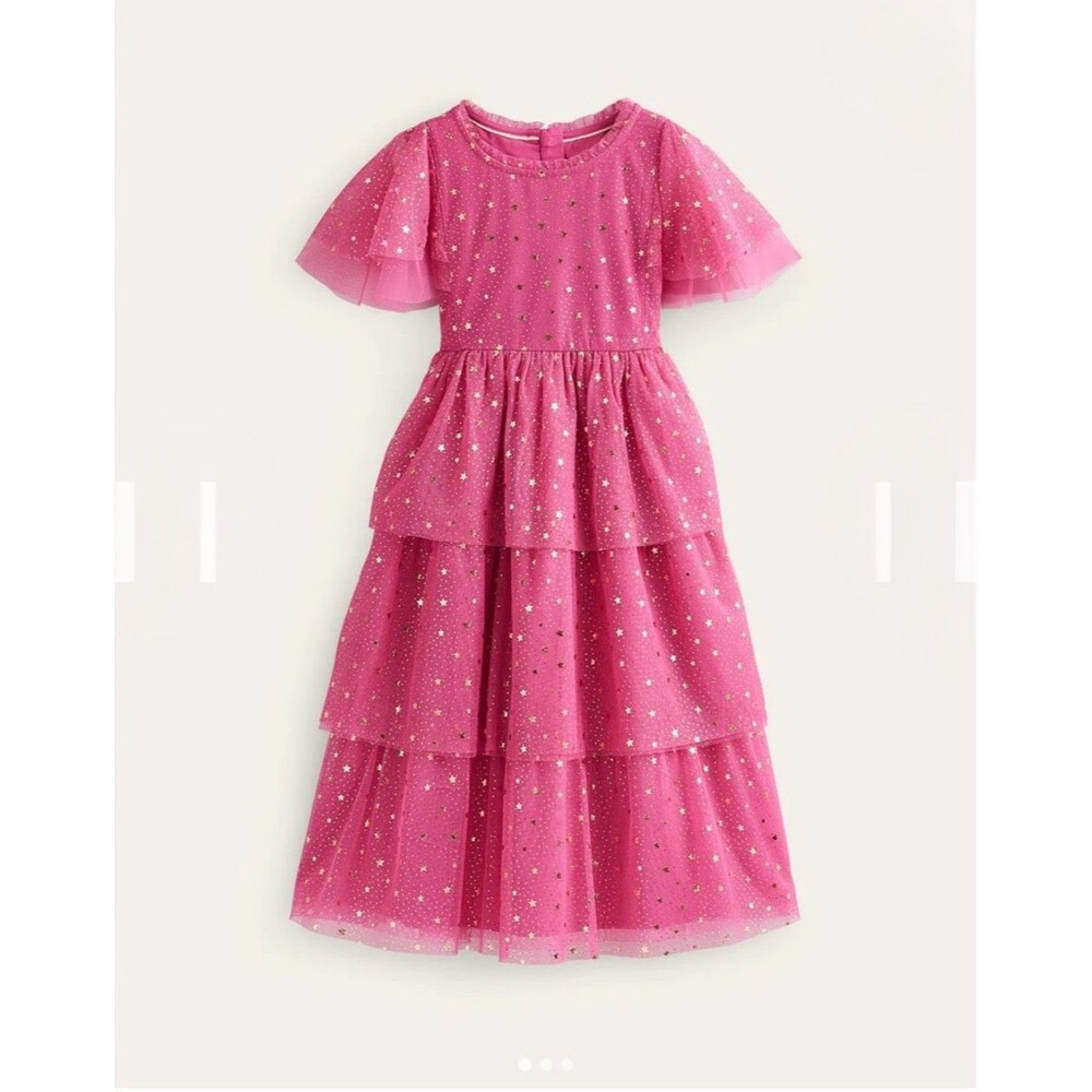 Mini Boden Girl's Foil Star Tulle Dress In Sweet William Pink size 9/10 EUC